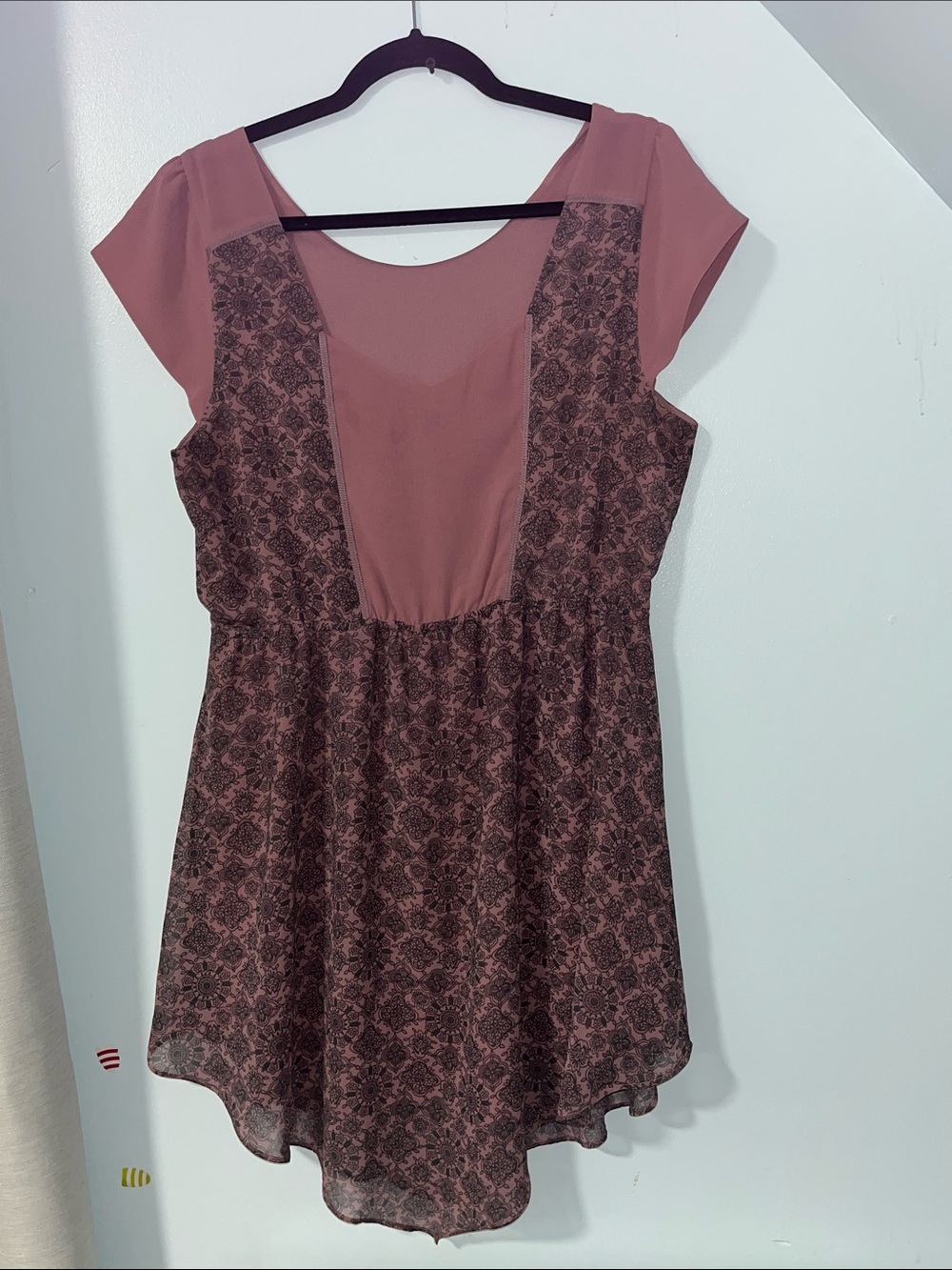 American Eagle Outfitters Rose Printed Short Sleeve Tunic